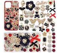 Junk Case Charms,Red & Black Bow Flower Charm for Phone Cases,3D Gold Butterfly Rhinestone Junk Case Kit, Elegant Heart Rose Bear Big Charms,Bling Flat Back Junk Charm Kit for Junk Socks, Shoes, Phone