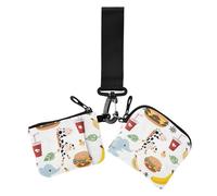 Junk Food Animals Simple Women's Change Wallet Card Cases Slim Detachable Zipper Wallet Coin Bag with Wristlet Strap for Lady 2 Packs, junk food animals simple, One Size, Casual