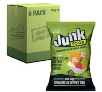 Junk Food Organic Lightly Salted Mixed Vegetable Crisps with Parsnip, Sweet Potato, Beetroot & Carrot Flavours, Healthy, Vegan Friendly & Gluten Free Snacks Made from Wonky Veg, 100 g (Pack of 6)