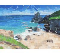 Junk Mail Art Kynance Cove Art Card, 5x7 Paper Collage Print, Premium FSC-Certified Matte Paper, Eco-Friendly Packaging