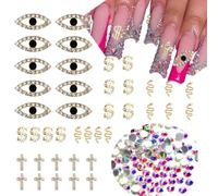 Junk Nail Technician Charm Set Evil Eye Cross Snake Dollar Sign Press On Nails Rhinestone