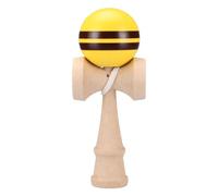 Junkin 1 Pack Wood Kendama Catch Ball in Cup Wooden Vintage Catch Hand Eye Coordination Educational for Beginner Birthday Party Supplies Favors Gifts(Yellow with Red Stripes)