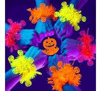 Junkin 12 Pcs Glow in the Dark Pumpkin Bracelets Neon Halloween Wristbands Fluorescent Pumpkin Party Favors UV Reactive Halloween Accessories for Blacklight Party Adults