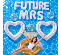 Junkin 15pcs Wedding Pool Floats Set Inflatable Bachelorette Party Floating 47 Inches Diamond Heart Float Future Mrs Engagement Ring for Bridal Shower, Engagement, Weddings, Summer Beach Party