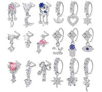 Junkin 18 Pcs 20g Nose Rings Dangle for Women Nose Piercings L Shaped Stud Hoop Cute Star Heart Round Jewelry Dangle Studs Rings for Mother Wife Friend Gifts, One Size, Copper, no gemstone