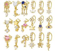 Junkin 18 Pcs 20g Nose Rings Dangle for Women Nose Piercings L Shaped Stud Hoop Cute Star Heart Round Jewelry Dangle Studs Rings for Mother Wife Friend Gifts, One Size, Copper, no gemstone