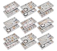 Junkin 18 Pcs Velvet Jewelry Tray Stackable Jewelry Drawer Organizer Jewellery Box Divided Display Tray for Earring Bangle(Gray)