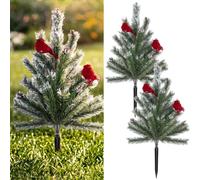 Junkin 2 Pack 20 Inch Christmas Cemetery Cone Decorations for Grave Snowy Artificial Large Christmas Tree with Pinecones Red Cardinal Birds Memorial Headstone Decor Xmas Decoration for Cemetery