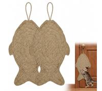 Junkin 2 Pack Sisal Hanging Cat Scratcher for Door Knob, 16.5x8.3inch Natural Cat Scratching Board with Anti-Slip Back and Extra Long Hanging Rope, Pet Scratch Mat for Cats to Scratch and Play(Fish)