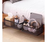 Junkin 2 Pcs Bedside Storage Caddy Shelf for Bunk Bed Metal Hanging Storage Basket with Adjustable Hook Bedside Holder Organizer for College Dorm Bedroom for Phone Glass Snack, 13.8+11 Inch(Black)