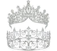 Junkin 2 Pcs Prom King and Queen Crowns for Men Women Baroque Queen King Prince Tiara Princess Crystal Headband for Halloween Wedding Birthday Grad Rhinestone Prom Party, Metal, Hard Alloy, Pearls