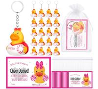 Junkin 20 Set Cheer Gifts Bulk Includes 20 Duck Keychain 20 Inspirational Cards 20 Organza Gift Bags Cheer Competition Gifts for Cheerleader Team Christmas Favors (Rose Red)