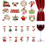 Junkin 24 Pcs Christmas Napkin Rings and Wine Glass Charms Markers Tags for Stem, 12 Gold Napkin Holders 12 Glasses Drink Markers Ring Identifier for Christmas Dinner Table Party Favor Decoration