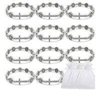 Junkin 24 Pcs St Benedict Bracelets Rosary Religious Medal Catholic Gifts with Organza Bags Saint Benedict Medal Hematite Bead Jewelry for Christian Men Women Birthday Holiday