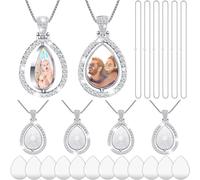 Junkin 24 Pcs Sublimation Rhinestone Trays Pendant Set, Including 6 Double Sided Blank Rhinestone Bezel Trays, 6 Pcs Thick Chains with 12 Sublimation Discs for Making (Multiple Style), alloy,