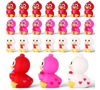 Junkin 24 Pcs Valentine's Day Mini Rubber Ducks Love Heart Ducks Tiny Figures Bulk, Miniature Hide and Seek Mini Duck for Home Decor Valentines Party Favors Gift