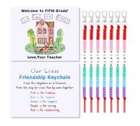 Junkin 24 Sets Back to School Gifts for Student Include Our Class Is a Family Greeting Card and Letter Bead KeyChains with Bags for First of Day School Classroom(Fifth Grade)