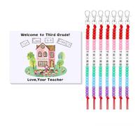 Junkin 24 Sets Back to School Gifts for Student Include Our Class Is a Family Greeting Card and Letter Bead KeyChains with Bags for First of Day School Classroom(Third Grade)