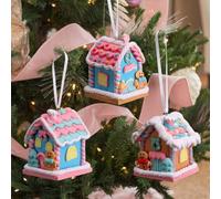 Junkin 3 Pcs Pastel Gingerbread House Ornaments for Christmas Tree Polymer Clay Gingerbread Christmas Decor with Rope Sweet Candy Hanging Ornaments for Festive Home Xmas Decor Party Favors