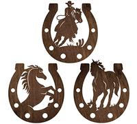 Junkin 3 Pcs Western Wall Decor Horseshoe Wood Wall Art Decor Cowboy Party Decorations Rustic Horse Shoes Decoration Hanging Western Country Cowboy Decorations for Home Bedroom Bathroom