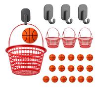 Junkin 3 Sets Mini Basketball Hoop Trash Can Game Set 3 Plastic Basket Hoops 16 Tiny Basketball Balls 3 Magnetic Hooks for Classroom Interactive Learning Activity Back to School