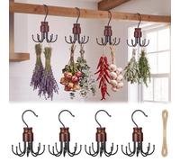 Junkin 4 Pcs Wood Herb Drying Rack Plant Hanger with 8 Hooks 7 Inch Wall Mounted Organizer Space-Saving Collapsible Herb Drying Organizer for Kitchen Garden Home Herbalists Herbs Flowers Plants