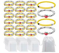 Junkin 48 Pcs Back to School Bracelet with Bags Is a Family Back Bracelet Gift Pencil Theme Clay Beaded Charm Stretch Jewelry for Adult Teacher Team Party Friend