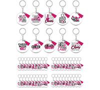 Junkin 50 Pcs Cheerleading Keychain Bulk Acrylic Cheerleader Keychain Cheer Team Gifts for Teen Sports Cheerleading Accessory, Pink