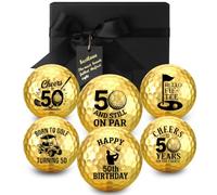 Junkin 7 Pcs Happy Birthday Gifts Golf Balls Set for Men with Unique Gold Golfing Prints Cool Golf Ball Accessories Gifts for Father's Day Golfers Dad Husband Grandpa Golfing Lovers(50th Birthday)