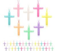 Junkin 96 Pcs Christian Crystal Cross Necklace Plastic Cross Necklace Bulk Religious Party Favors for Kids Adults DIY Crafts Church Gifts Halloween Bible Sunday School Prize(Macaron Color)