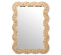 Junkin Boho Rattan Mirror Natural Wicker Scalloped Coastal Mirror with Decorative Rattan Frame Boho Coastal Decor for Bathroom Living Room, Entryway Decor(Rectangle,10.4 x 15.8 in)