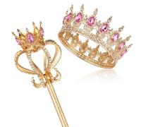 Junkin Crown and Wands Set for Women Crystal Headpiece Rhinestone Queen Scepter for Halloween Princess Fairy Costumes Cosplay