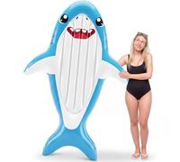 Junkin Giant Inflatable Shark Pool Float for Adults, 6 x 3 ft Large PVC Lounger, Leakproof Multi Air Chambers Portable Swimming Raft for Summer Beach Lake Pool Party Shark Birthday Decor
