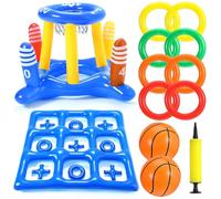 Junkin Pool Plaything Set, 2in1 Inflatable Pool Floats Basketball Hoop & Ring Match Tic-tac-Toe Inflatable Swimming Gadget for Adults Family Beach Party, Suitable for Both Water and Land Activities