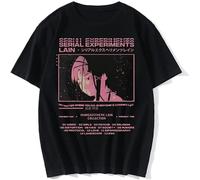 JUNKOU Serial Experiments Lain Oversized T Shirt Men Graphic Tees Iwakura Manga Sci Fi Short Sleeve Tops Shirt Black L