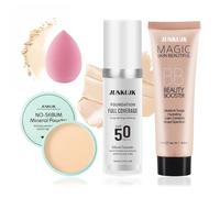 JunKuJK Makeup Gift Set: Liquid Foundation with Full Coverage that Changes Colour, Moisturising Bb Cream for Women, Loose Fixing Powder for a Flawless Finish, Foundation and