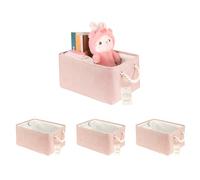 JUNLAI 4 Pcs Storage Baskets with Handles, Foldable Large Pink Storage Boxes, Fabric Wardrobe Storage Basket for Office & Home, Book, Clothes, Toys(Pink, Large)