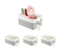 JUNLAI 4 Pcs Storage Baskets with Handles, Foldable Small Storage Boxes, Fabric Wardrobe Storage Basket for Office & Home, Book, Clothes, Toys(Grey and White, Small)