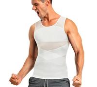 Junlan Compression Shirt for Men Slimming Body Shaper Tight Shapewear Waist Trainer Vest Workout Tank Tops (White Vest, XL)