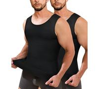 Junlan Men Compression Shirt Vest 2 Pack Slimming Body Shaper Tummy Control Shapewear Tank Tops Seamless Undershirts (Black/Black,L)