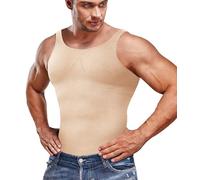 Junlan Men Compression Shirt Vest Slimming Body Shaper Seamless Undershirts Shapewear Workout Tank Tops (Beige,XS-S)