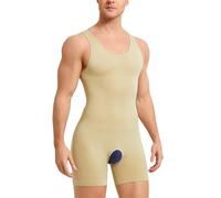 Junlan Mens Sleeveless Full Body Shaper Underwear Slimming Compression Bodysuit Shapewear Tummy Control Fajas Para Hombres (Beige,XS-S)