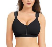 Junlan Post Surgery Front Fastening Sports Bra for Women Full Coverage Compression Bras with Breast Support Wirefree (Black,S)
