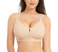 Junlan Post Surgery Front Fastening Sports Bra for Women Full Coverage Compression Bras with Breast Support Wirefree (Beige,L)
