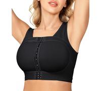 Junlan Post Surgery Sports Bra Front Closure Compression Bra for Women Mastectomy with Removable Breast Support Band (Black,M)