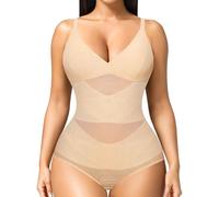 Junlan Shapewear Bodysuit for Women Seamless Sculpting Body Shaper Tummy Control Waist Trainer Vest Shaping Leotard Tops (Beige,M)