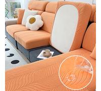 JUNLEBUYI High Stretch Water-Repellent Sofa Seat Cushion Cover Soft Couch Seat Cover L Shape Sofa Covers Furniture Protector Replacement Jacquard Spandex Sofa Slipcovers (Orange-C,3-Seat Cover)