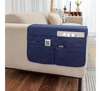JUNLEBUYI Sofa Chair Armrest Organizer with 6 Pockets Non-Slip Couch Recliner Sofa Arm Tidy Hanging Storage Bag for TV Remote Control,Tablet,Phone,Glasses,Book,Magazines (Navy blue)