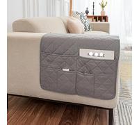 JUNLEBUYI Sofa Chair Armrest Organizer with 6 Pockets Non-Slip Couch Recliner Sofa Arm Tidy Hanging Storage Bag for TV Remote Control,Tablet,Phone,Glasses,Book,Magazines (Grey)