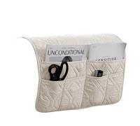 JUNLEBUYI Sofa Chair Armrest Storage Organizer, 6 Pockets, Non-Slip Couch Recliner Remote Control Holder Waterproof Arm Tidy Hanging Bag Pouch for Phone Books Glasses (Off-White,2pcs)